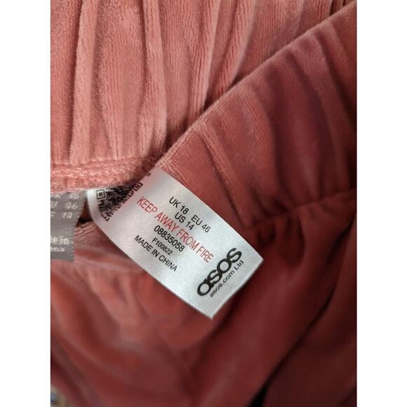 ASOS Sweatpants Women 14 Large Pink High Rise Stripe Jogger Pull On Velour Track - Picture 9 of 9